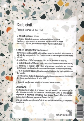 Code civil. Jaquette Terrazzo  Edition 2021