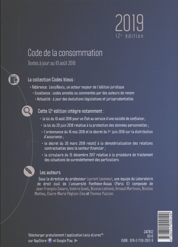 Code de la consommation  Edition 2019