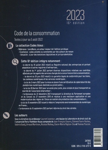 Code de la consommation  Edition 2023