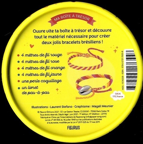 Bracelets brésiliens. Avec 4m de fil rouge, rose, orange et jaune, 1 perle coquillage