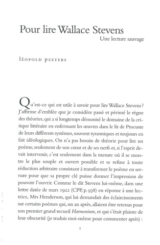 Léopold Peeters - Pour lire Wallace Stevens - Une lecture sauvage.