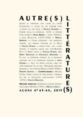 Agone N° 63-64, 2019 Autre(s) littérature(s)