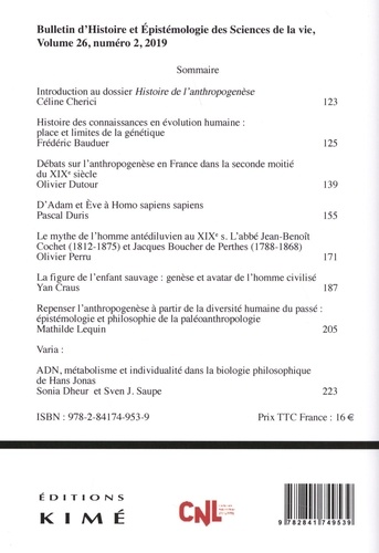 Bulletin d'histoire et d'épistémologie des sciences de la vie Volume 26 N° 2/2019