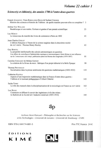 Philosophia Scientiae Volume 22 N° 1/2018 Science(s) et édition(s), des années 1780 à lentre-deux-guerres