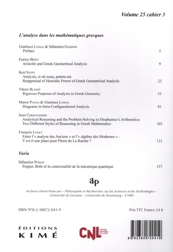Philosophia Scientiae Volume 25 N° 3/2021 L'analyse géométrique dans les mathématiques grecques