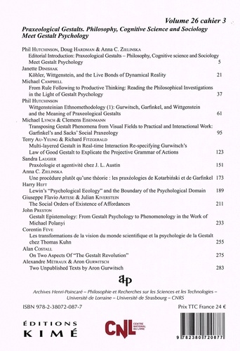 Philosophia Scientiae Volume 26 N° 3/2022 Praxeological Gestalts. Philosophy, Cognitive Science and Sociology Meet Gestalt Psychology