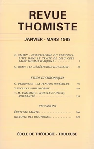 Revue thomiste N° 1/1998, janvier-mars 1998