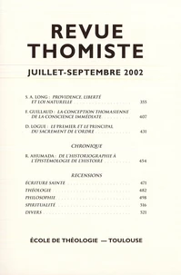 Revue thomiste N° 3/2002, juillet-septembre 2002