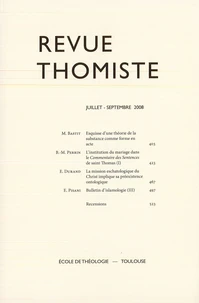 Revue thomiste N° 3/2008, juillet-septembre 2008