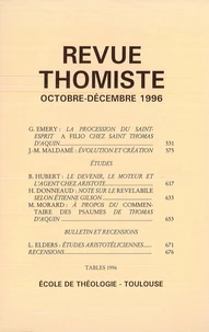 Revue thomiste N° 4/1996, octobre-décembre 1996