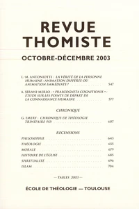 Revue thomiste N° 4/2003, octobre-décembre 2003