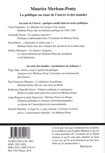Tumultes N° 56, mai 2021 Maurice Merleau-Ponty. La politique au coeur de l'oeuvre et des mondes