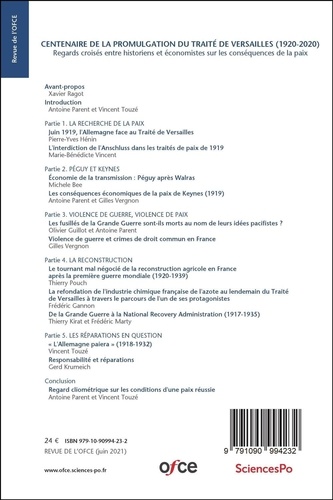 Revue de l'OFCE N° 171 Centenaire de la promulgation du Traité de Versailles (1920-2020)