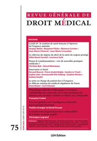 Revue Générale de Droit Médical N° 75, juin 2020