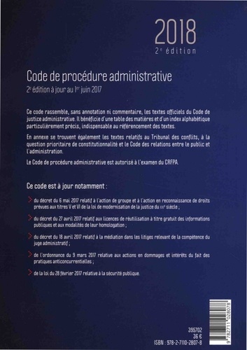 Code de procédure administrative  Edition 2018