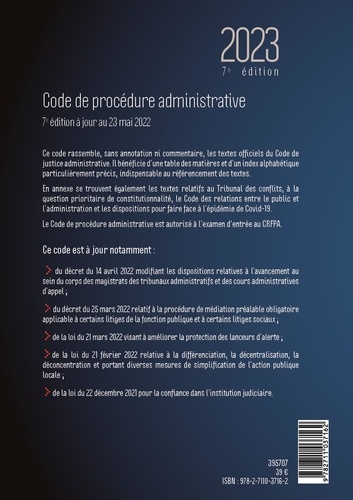 Code de procédure administrative  Edition 2023