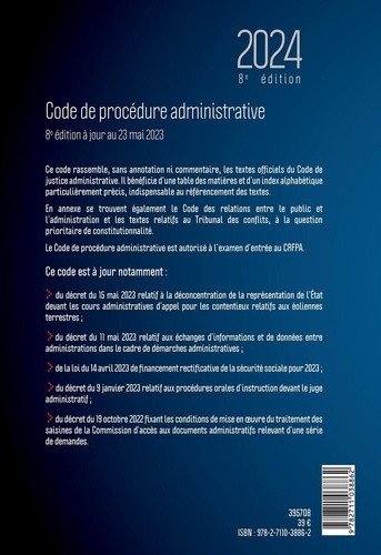 Code de procédure administrative  Edition 2024