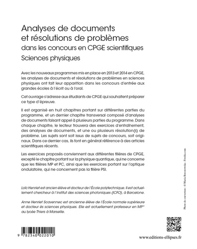 Analyses de documents et résolutions de problèmes en CPGE scientifiques. Sciences physiques