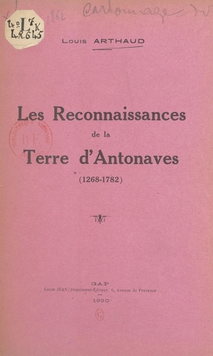 Les reconnaissances de la terre d'Antonaves (1268-1782)