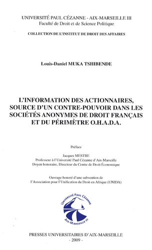 L'information des actionnaires, source d'un contre-pouvoir dans les sociétés anonymes de droit français et du périmètre OHADA