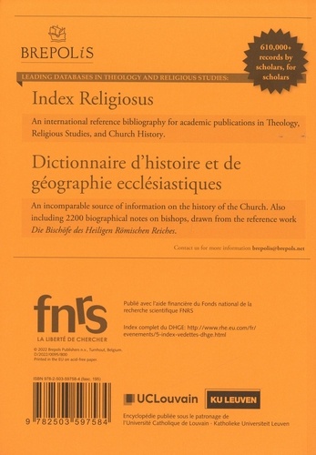 Dictionnaire d’Histoire et de Géographie Ecclésiastiques. Fascicule 195