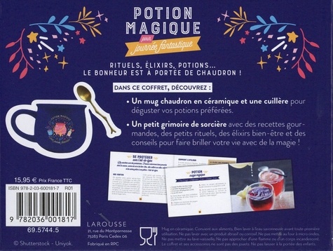 Coffret Potion magique pour journée fantastique. Le Petit grimoire pour journée fantastique avec 1 mug chaudron et 1 cuillère