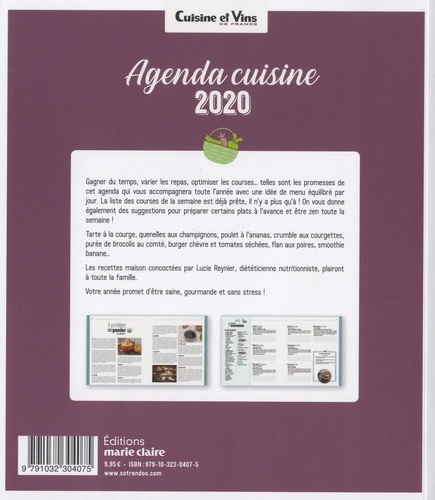 Agenda cuisine. 365 menus rapides, équilibrés, bon marché Edition 2020 -  Lucie Reynier