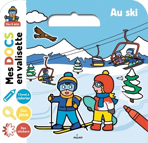 Lucie Voisin et Stéphanie Ledu - Au ski - Avec 1 livret à colorier, 4 grandes images avec stickers, des jeux d'observation.