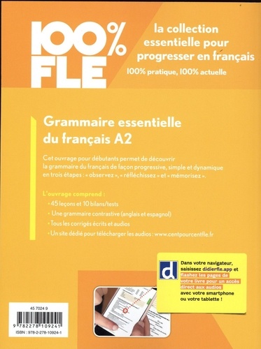 Grammaire essentielle du français A2 100% FLE. 45 leçons, 10 bilans