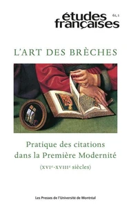Études françaises. Volume 61, numéro 1, 2025