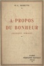 M.-L. Morette - À propos du bonheur - Causeries morales.