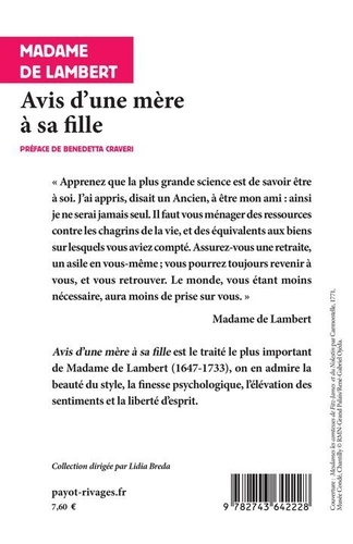 Avis d'une mère à sa fille. Suivi des Réflexions sur les femmes ; Réflexions sur le goût ; Discours sur la délicatesse d'esprit et de sentiment et Lettres sur l'éducation