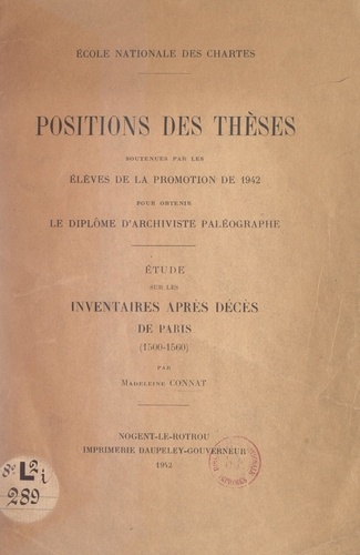 Étude sur les inventaires après décès de Paris (1500-1560)