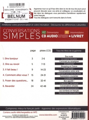 Conversations simples. Guide audio FLE A2-B1  avec 1 CD audio