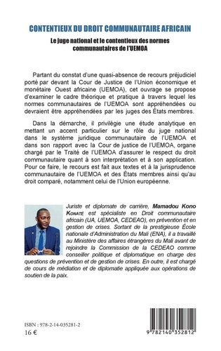 Contentieux du droit communautaire africain. Le juge national et le contentieux des normes communautaires de l'UEMOA