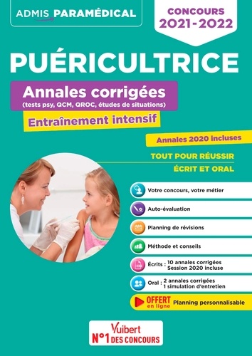 Puéricultrice Annales corrigées (tests psy, QCM, QROC, études de situations). Entraînement intensif  Edition 2021-2022