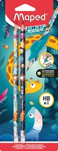2 crayons graphite Jungle Fever embout gomme - HB + 1 outil d'apprenti