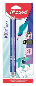 2 crayons graphite kidy learn triangulaire hb embout gomme