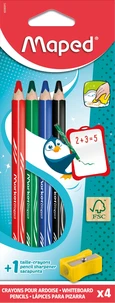 4 crayons pour ardoise effaçables à sec markerpeps, en bois certifié fsc + taille-crayons