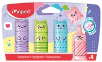 4 mini surligneurs fluopeps pastel kawai, blister 100% carton