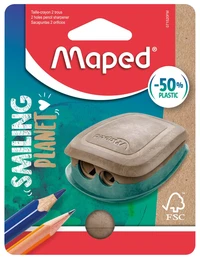 Taille-crayons pulse smiling planet, en bois fsc. 2 usages. en blister 100% cart
