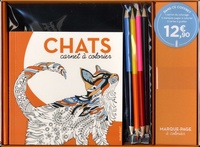  Marabout - Chats - Coffret avec 1 carnet de coloriage, 5 marque-pages à colorier, 3 cartes à gratter, 4 crayons bicolores, 1 taille-crayon et 1 stylet.