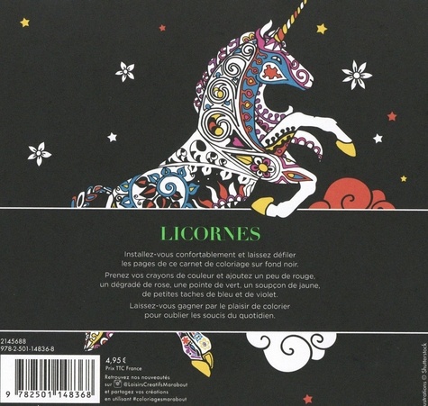 Licornes. Carnet de coloriage black premium