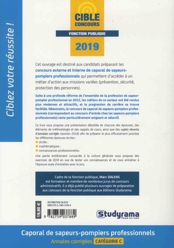 Caproral de sapeurs-pompiers professionnels (Concours de sapeurs-pompiers professionnels) Catégorie C. Annales corrigées  Edition 2019