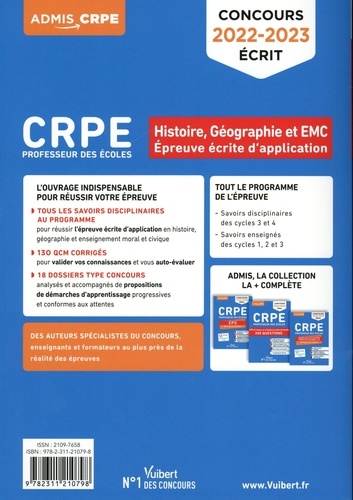 CRPE Professeur des écoles. Histoire-Géographie et EMC. Epreuve écrite d'application  Edition 2022-2023