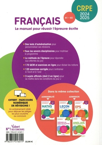 Français Concours professeur des écoles Admissibilité. Epreuve écrite M1-M2  Edition 2024-2025