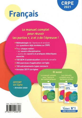 Français. Le manuel complet pour réussir l'écrit  Edition 2021