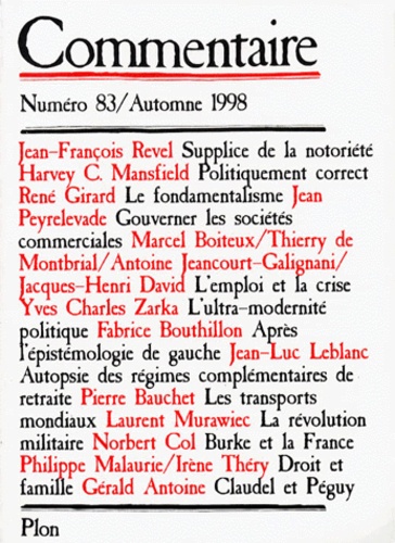 Marcel Boiteux et  Collectif - COMMENTAIRE NUMERO 83 VOLUME 21 AUTOMNE 1998.