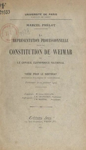 La représentation professionnelle dans la constitution de Weimar et le Conseil économique national