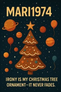 Irony is my Chritmas tree ornament.